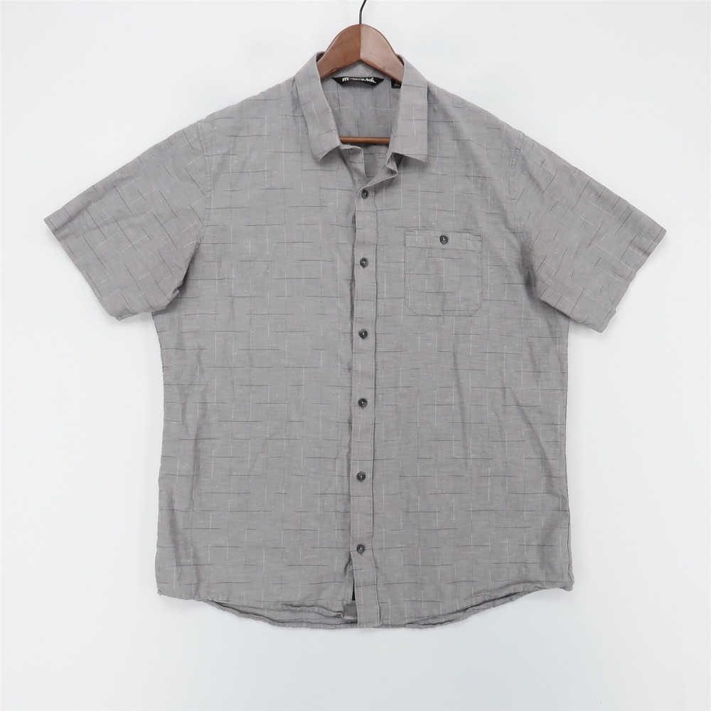 Travis Mathew Shirt‎ Mens XL Gray Grid Short Sleeve Button Up Pocket